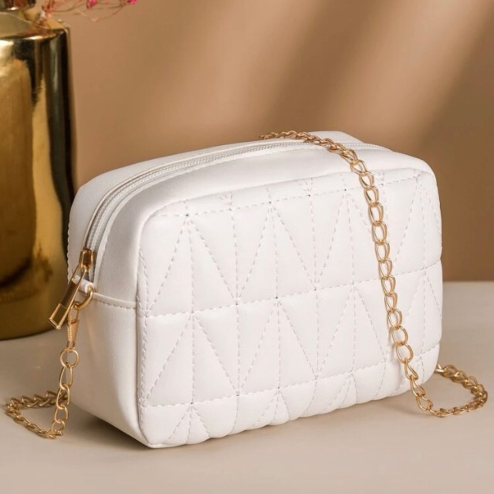 Mini Quilted Chain Crossbody Bag White